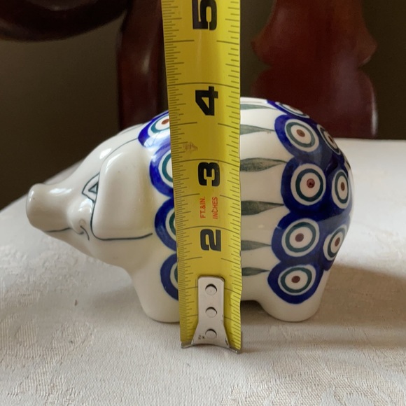 Polish piggy bank by Manufaktura w Bolestawcu peacock leaves pattern, ceramic - Picture 9 of 10